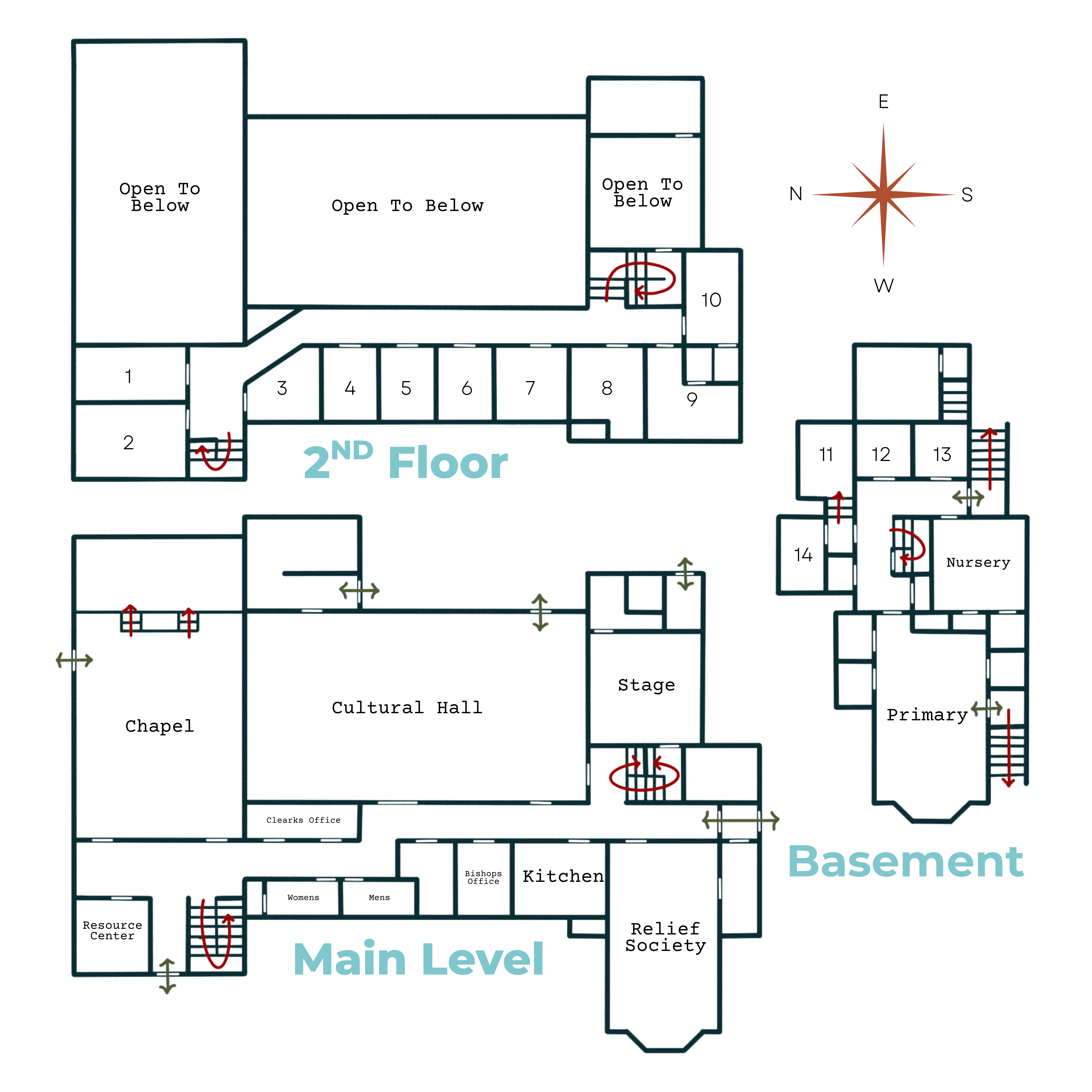 Floor plan of the Tooele chapel showing room locations